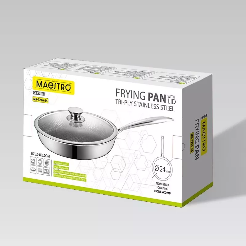 Patelnia Maestro z pokrywką 24 cm MR-1216-24, kute aluminium, nieprzywierająca powłoka marmurowa, kompatybilna z indukcją, czarno-szara