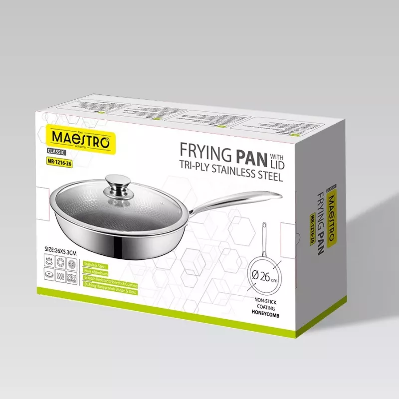 Patelnia Maestro MR-1216-26 z pokrywką 26 cm, odlew aluminiowy, marmurowa powłoka nieprzywierająca, kompatybilna z indukcją, czarno-szara