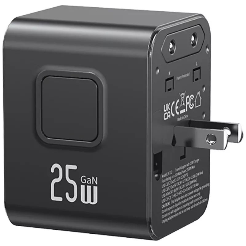 USAMS Travel Adapter 25W 4in1 US/AU/EU/UK Black CC309