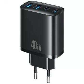 USAMS T70 40W 2xUSB-A 2xUSB-C Czarna Ładowarka Sieciowa