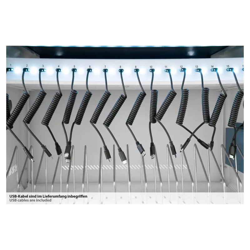 GoodConnections GEMMA T32C Tablet Charging Cart USB-C 18W per Port PD3.0 QC3.0 Biały/Niebieski