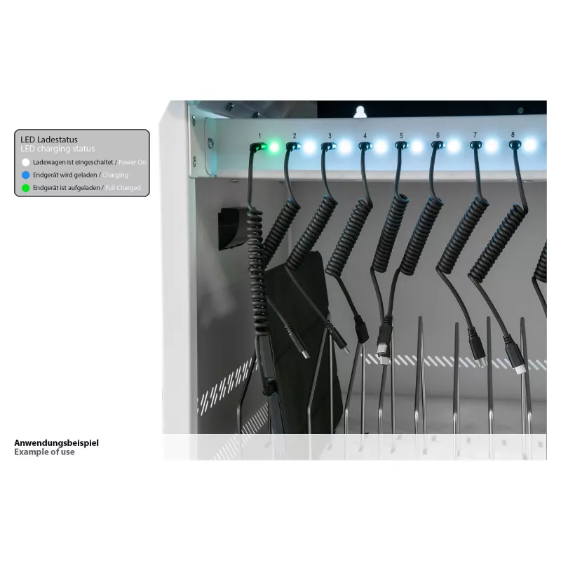 GoodConnections GEMMA T32C Tablet Charging Cart USB-C 18W per Port PD3.0 QC3.0 Biały/Niebieski