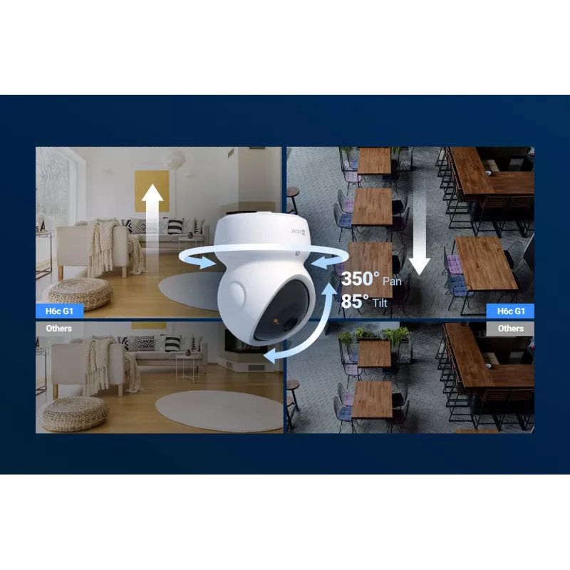 EZVIZ H6c G1 4K Obrotowa Kamera IP do Wewnątrz, 4K UHD, 3840x2160, Wi-Fi, Ethernet, Noktowizja, Dwukierunkowe Audio, Detekcja AI, Montaż Sufit/Ściana/Biurko