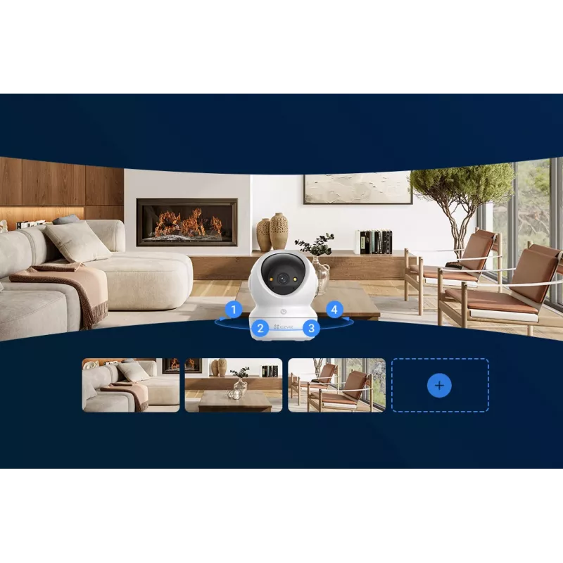 EZVIZ H6c G1 4K Obrotowa Kamera IP do Wewnątrz, 4K UHD, 3840x2160, Wi-Fi, Ethernet, Noktowizja, Dwukierunkowe Audio, Detekcja AI, Montaż Sufit/Ściana/Biurko