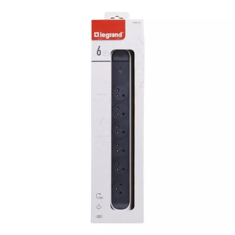 Legrand Przedłużacz z Ochroną Przepięciową 6x Gniazda Typu F 1,5m Biały/Czarny