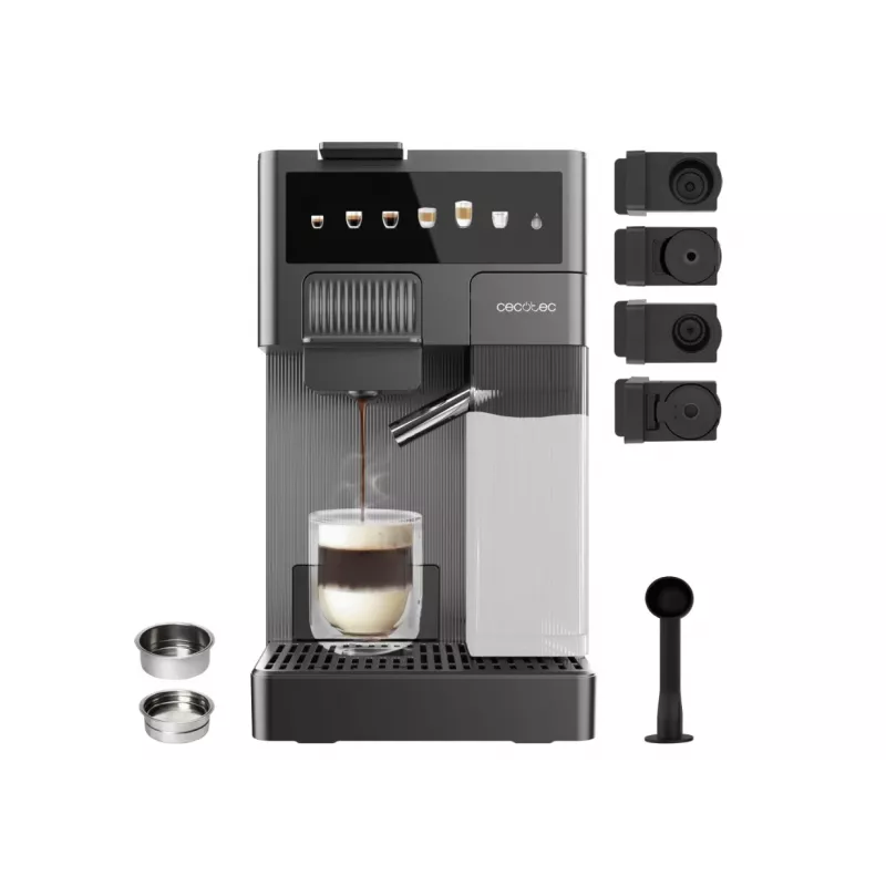 Ekspres do kawy Cecotec FreeStyle Latte T - ciśnienie pompy 20 bar, wbudowany spieniacz do mleka, 1350 W, szary