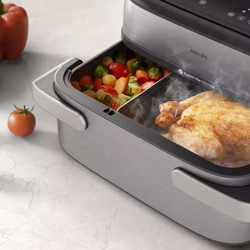 Philips 5000 Series NA565/02 Dual Basket Air Fryer 9.5 L 2750 W Czarny, Srebrny, Stal nierdzewna