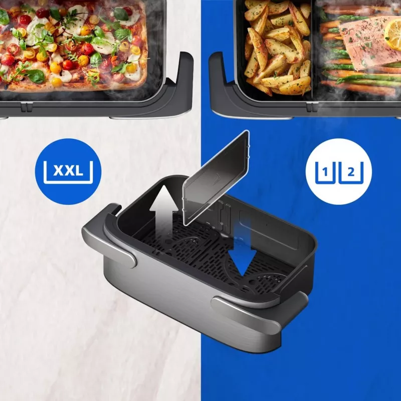 Philips 5000 Series NA565/02 Dual Basket Air Fryer 9.5 L 2750 W Czarny, Srebrny, Stal nierdzewna