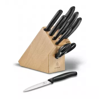 Zestaw noży Victorinox Swiss Classic 9-częściowy, buk, czarne rękojeści
