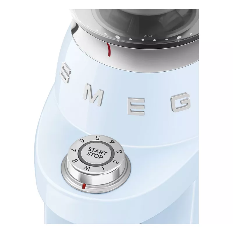 Młynek do kawy Smeg CGF03PBEU, 15 stopni mielenia, pojemność 240g, 150W, pastelowy niebieski