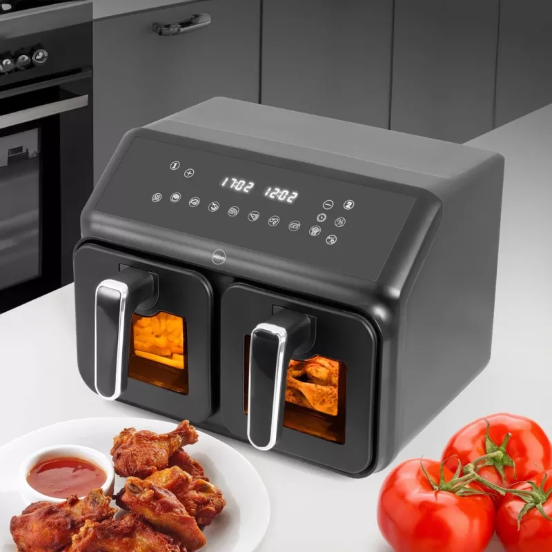 ELDOM FR210 DualCrisp Podwójna Frytkownica Beztłuszczowa, 2200 W, Pojemność 8 L, Wyświetlacz LED, Czarny
