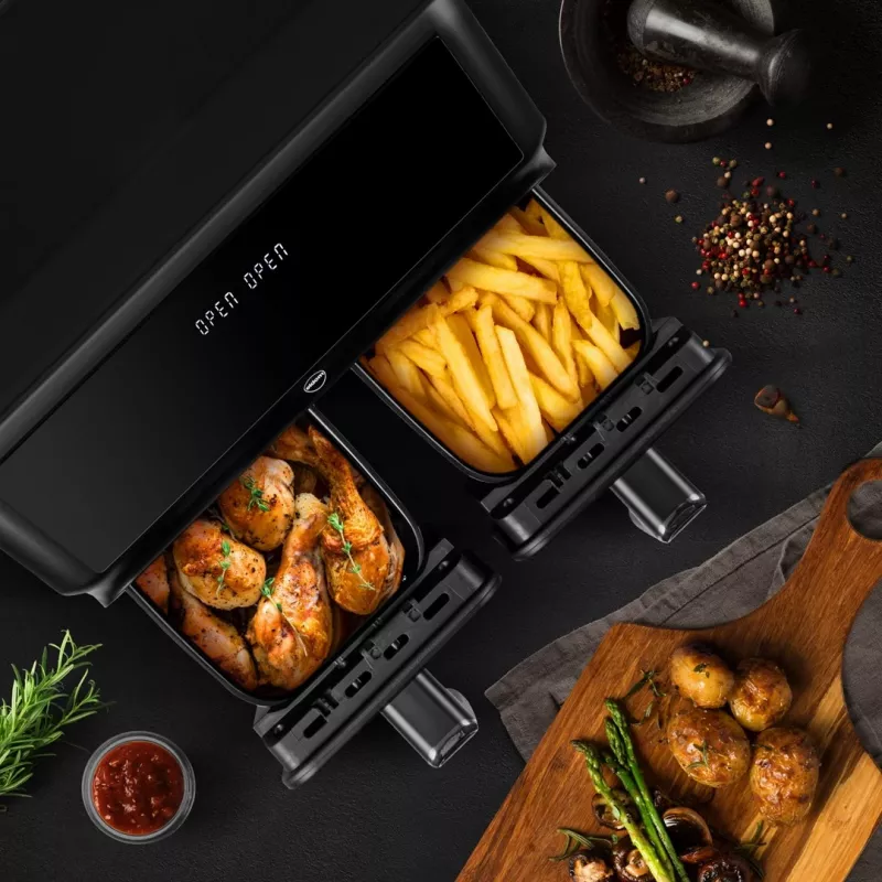 ELDOM FR210 DualCrisp Podwójna Frytkownica Beztłuszczowa, 2200 W, Pojemność 8 L, Wyświetlacz LED, Czarny