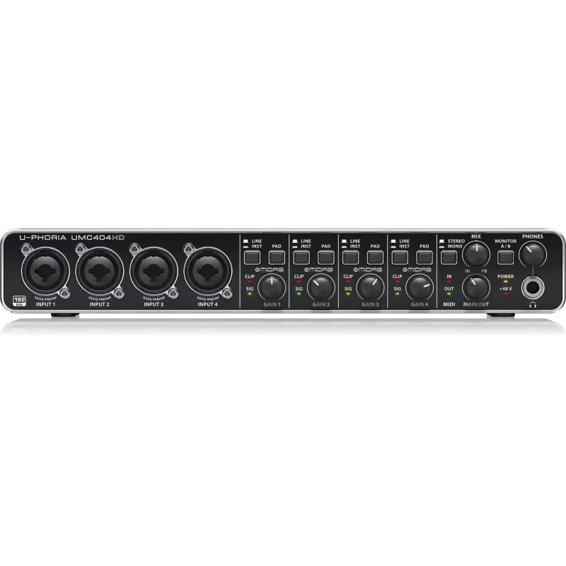 Behringer UMC404HD USB Audio Interface 4x4 24-bit/192 kHz z przedwzmacniaczami MIDAS