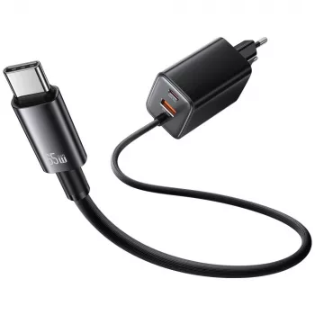 USAMS JC Series CC266 65W GaN Fast Charger z wbudowanym kablem USB-C, czarny