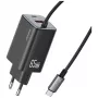USAMS JC Series CC266 65W GaN Fast Charger z wbudowanym kablem USB-C, czarny