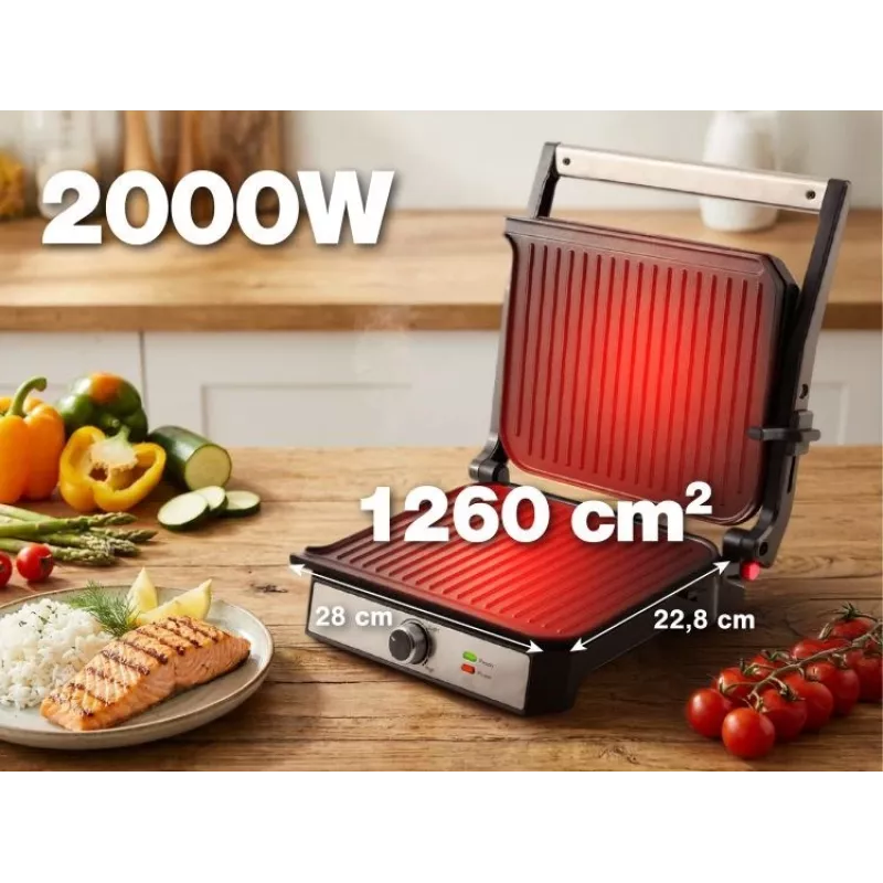 ELDOM GK200 GRILO Grill kontaktowy 2000W Regulowany termostat Płyty nieprzywierające Czarny/Srebrny