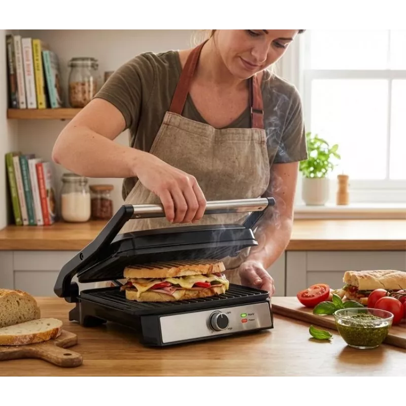 ELDOM GK200 GRILO Grill kontaktowy 2000W Regulowany termostat Płyty nieprzywierające Czarny/Srebrny