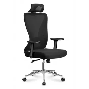 MARK ADLER MA-Manager 3.5 Czarny Fotel Biurowy Executive z Zagłówkiem, Eko-skóra, Chromowana Podstawa