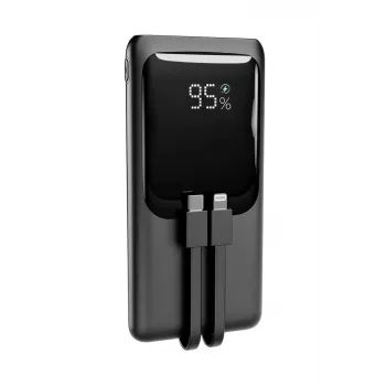 Gembird PB10-PD20-LCD-01 Powerbank z szybkim ładowaniem i zintegrowanymi kablami, 20W, 10000 mAh, czarny