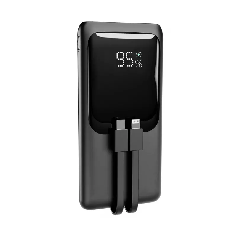 Gembird PB10-PD20-LCD-01 Powerbank z szybkim ładowaniem i zintegrowanymi kablami, 20W, 10000 mAh, czarny