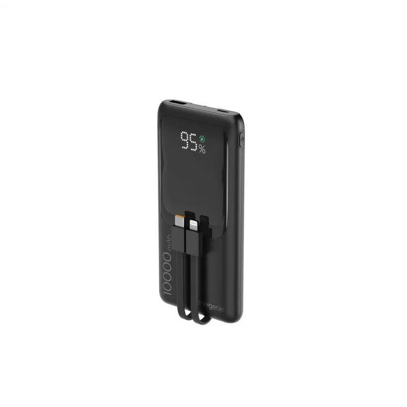 Gembird PB10-PD20-LCD-01 Powerbank z szybkim ładowaniem i zintegrowanymi kablami, 20W, 10000 mAh, czarny