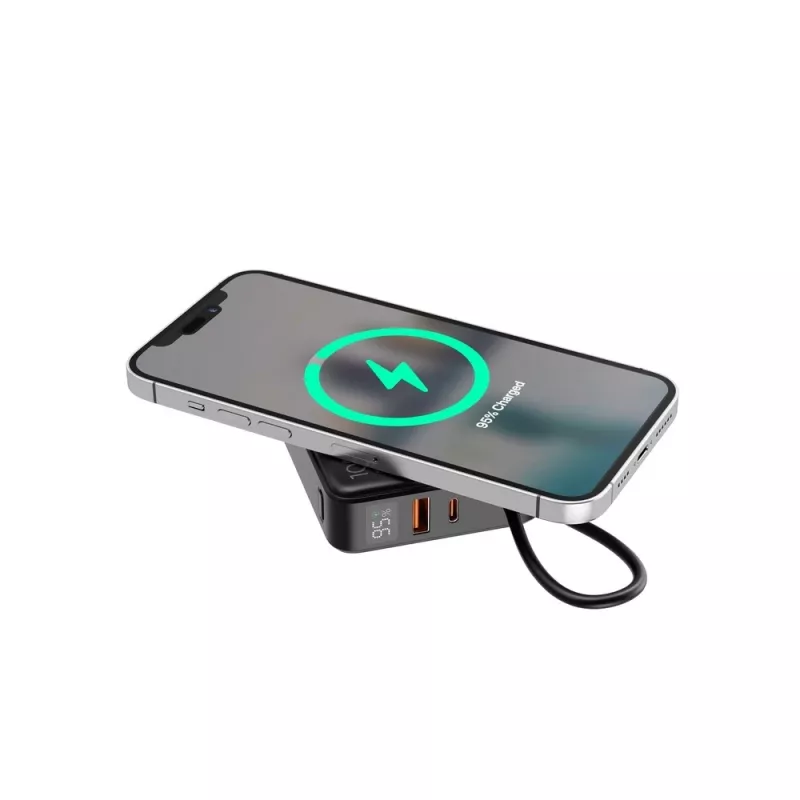 Gembird PB10-WPC15-LCD-01 Power Bank z szybkim ładowaniem i ładowarką bezprzewodową, 20W, 10000 mAh, czarny