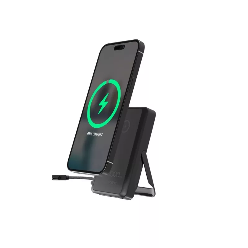 Gembird PB10-WPC15MS-01 Magnetyczny bezprzewodowy powerbank z wbudowaną podstawką, 15W, 10000 mAh, Czarny
