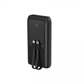 Gembird PB20-PD20-LCD-01 Power Bank z szybkim ładowaniem i zintegrowanymi kablami, 20W, 20000 mAh, czarny