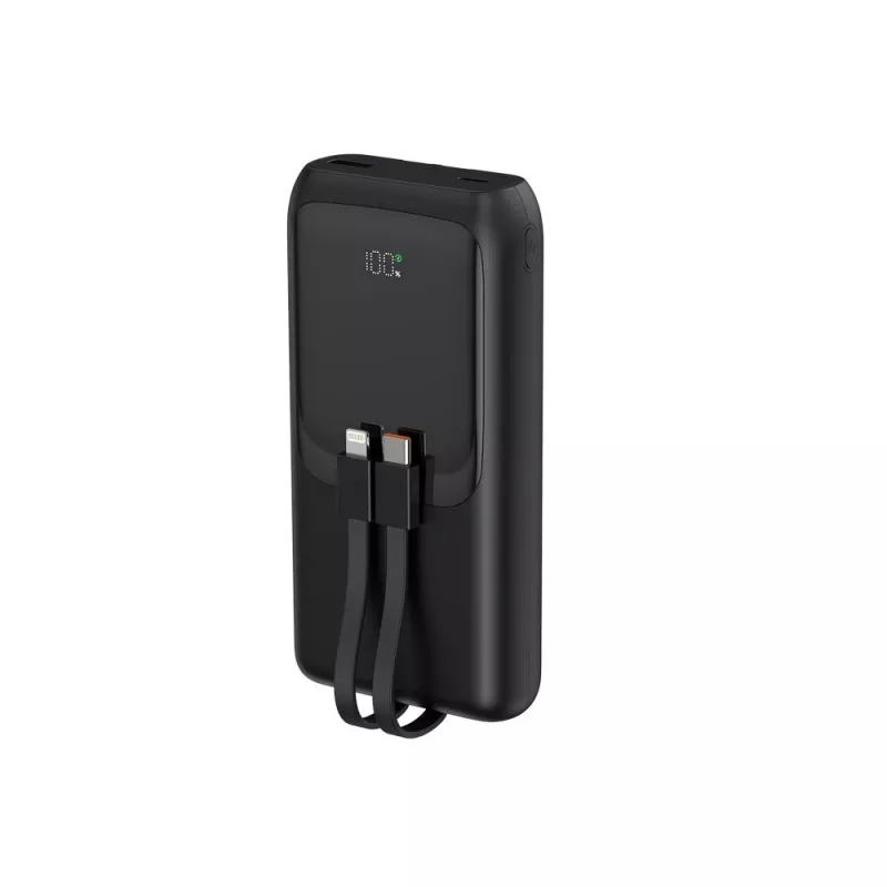 Gembird PB20-PD20-LCD-01 Power Bank z szybkim ładowaniem i zintegrowanymi kablami, 20W, 20000 mAh, czarny