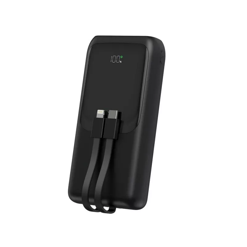Gembird PB20-PD20-LCD-01 Power Bank z szybkim ładowaniem i zintegrowanymi kablami, 20W, 20000 mAh, czarny