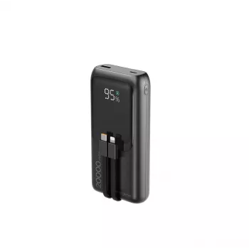 Gembird PB20-PD20-LCD-01 Power Bank z szybkim ładowaniem i zintegrowanymi kablami, 20W, 20000 mAh, czarny