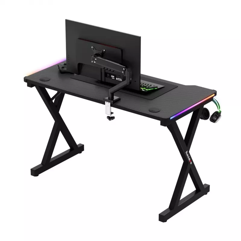 HUZARO Hero 2.3 RGB Gaming Desk - 1200x600mm, Czarny, Carbon Flex, RGB LED, Stała Wysokość