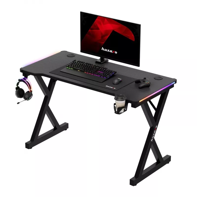 HUZARO Hero 2.3 RGB Gaming Desk - 1200x600mm, Czarny, Carbon Flex, RGB LED, Stała Wysokość
