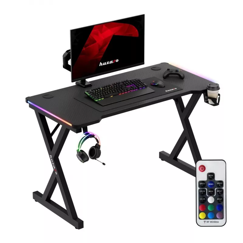 HUZARO Hero 2.3 RGB Gaming Desk - 1200x600mm, Czarny, Carbon Flex, RGB LED, Stała Wysokość