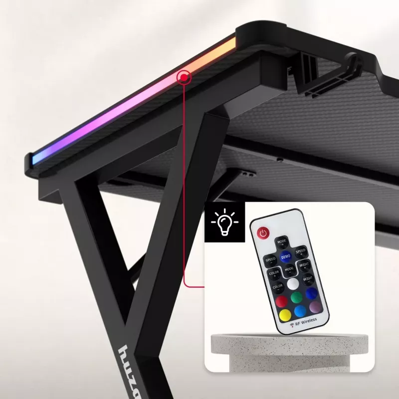 HUZARO Hero 2.3 RGB Gaming Desk - 1200x600mm, Czarny, Carbon Flex, RGB LED, Stała Wysokość