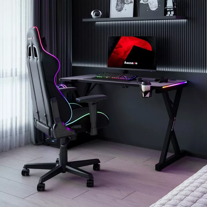 HUZARO Hero 2.3 RGB Gaming Desk - 1200x600mm, Czarny, Carbon Flex, RGB LED, Stała Wysokość