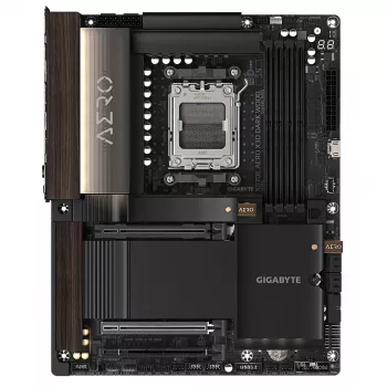 Płyta główna Gigabyte X870E AERO X3D DARK WOOD - obsługuje procesory AMD Ryzen 9000, 16+2+2 fazowy cyfrowy VRM, do 9000 MHz DDR5 (OC), 2x PCIe 5.0 + 2x PCIe 4.0, Wi-Fi 7, 5GbE LAN, USB 4