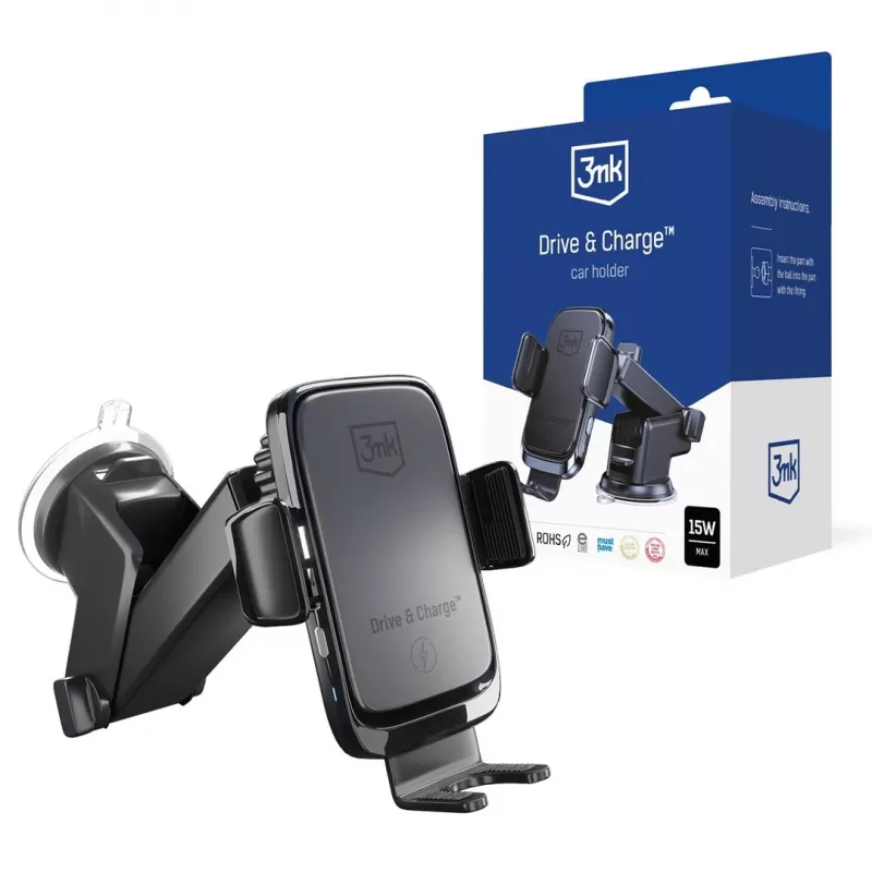 3mk Drive & Charge Uchwyt Samochodowy do Telefonu z Ładowarką Bezprzewodową