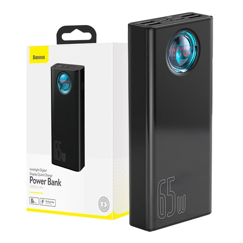 Baseus Amblight Powerbank 30000mAh, 4xUSB, USB-C, 65W, Czarny