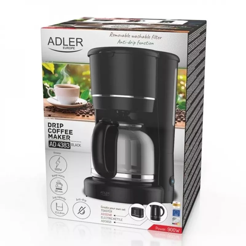 Adler AD 4383 Ekspres do kawy 1,5 L, czarny