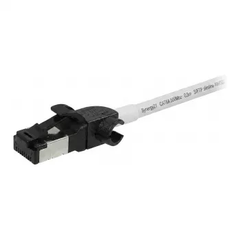 Przewód krosowy Synergy21 RJ45, CAT6A 500MHz, 0,5m, Biały, S/FTP, Slimline Okrągły d=4,5mm, TPE/LSZH (Superflex), AWG28, z wtykiem CAT7 Raw, Obrotowy wtyk