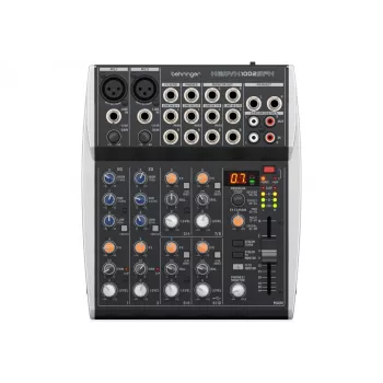 Mikser audio Behringer XENYX 1002SFX z 10 wejściami, 2 przedwzmacniaczami mikrofonowymi XENYX, 3-pasmowym korektorem, procesorem efektów KLARK TEKNIK, 100 presetów