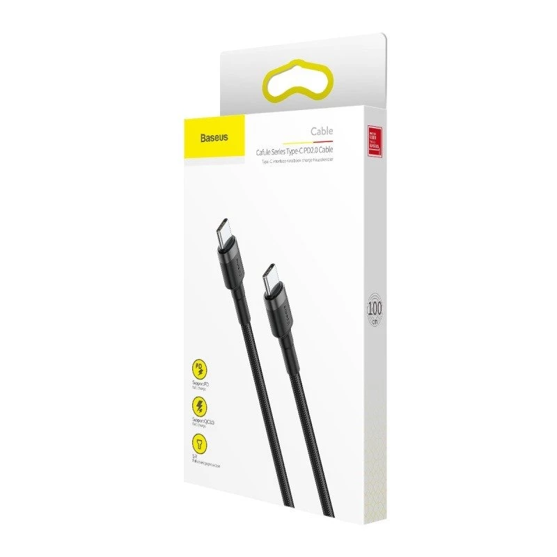 Baseus Cafule USB-C do USB-C Kabel PD 2.0 QC 3.0 60W 1m (Czarny/Szary)