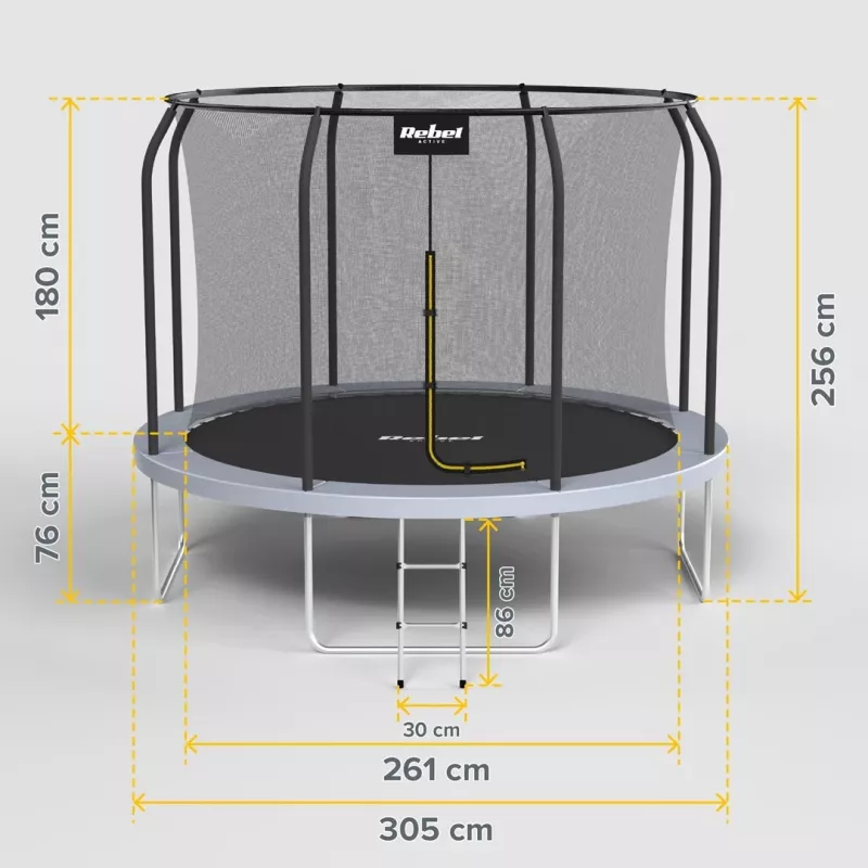 REBEL Active Trampoline PRO 10ft/305 cm z siatką bezpieczeństwa, Czarny/Niebieski