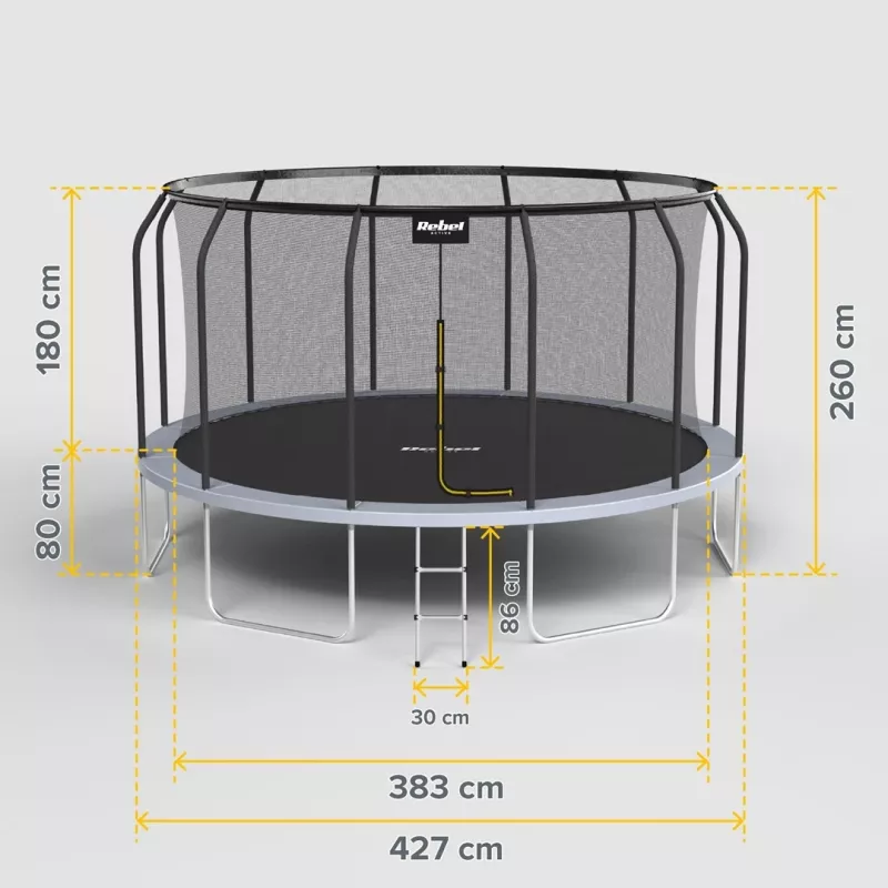 REBEL Active Trampoline PRO 14ft/427 cm z siatką bezpieczeństwa i drabinką