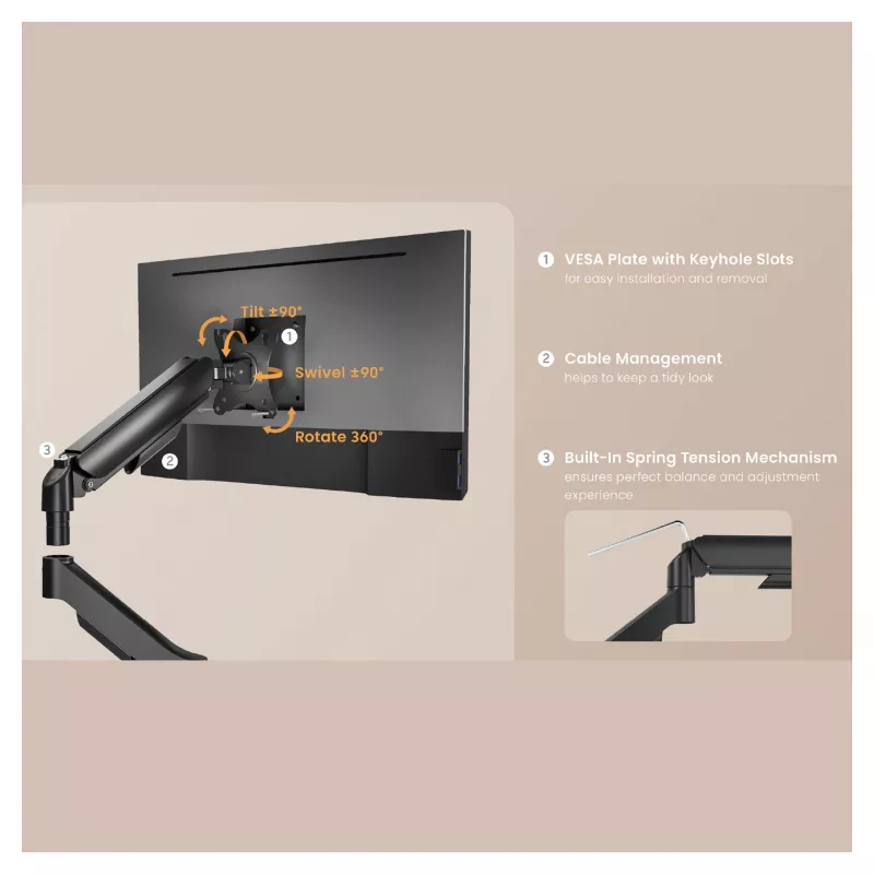 Equip Podwójny uchwyt monitorowy na biurko 17-32 inch, obrót 360°, sprężyna gazowa, nośność 9 kg, czarny