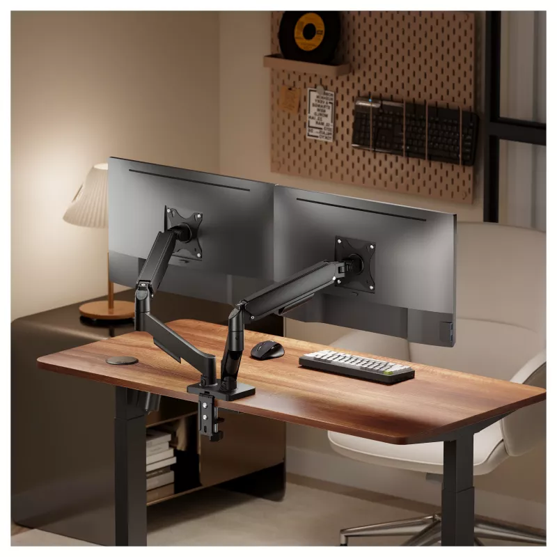 Equip Podwójny uchwyt monitorowy na biurko 17-32 inch, obrót 360°, sprężyna gazowa, nośność 9 kg, czarny