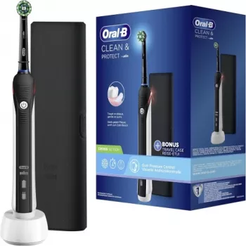Szczoteczka elektryczna Oral-B Pro 2 Clean & Protect, czarna z etui podróżnym