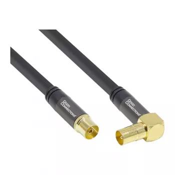 Good Connections SAT Antenna Cable SmartFLEX, IEC/Coax Male Angled to Female, Gold-Plated, Quad-Shielded, 120 dB, Black, 2 m