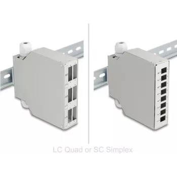 Delock Panel krosowy światłowodowy 6 portów dla SC Duplex i LC Quad z panelem alternatywnym 8 x SC Simplex lub LC Duplex Szary Montaż na szynie DIN (86095)